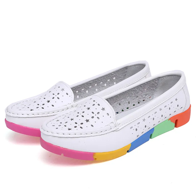 HOVINGE Women Casual Ballet loafers Flats Shoes Perforated Genuine Leather Slip on Cut Out Camouflage Ladies Soft ballerina D056 | Обувь