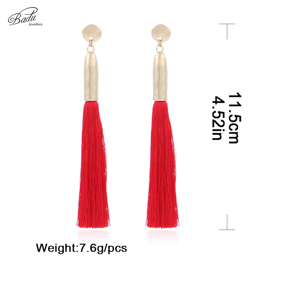 

Badu Black Tassel Earring 5 Colors Long Silk Fringes Women Vintage Dangle Drop Earrings Fashion Jewelry Party Black Friday