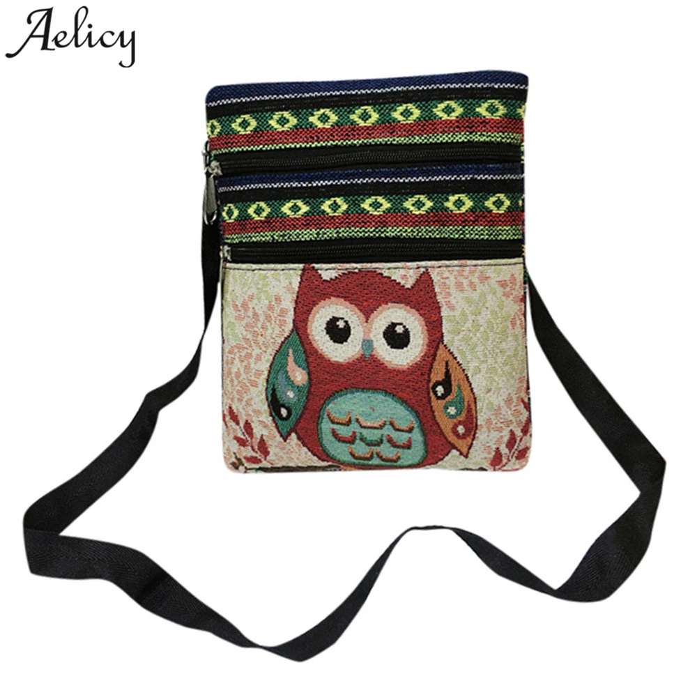 Женская Холщовая Сумка Aelicy с принтом совы на молнии Вместительная дорожная