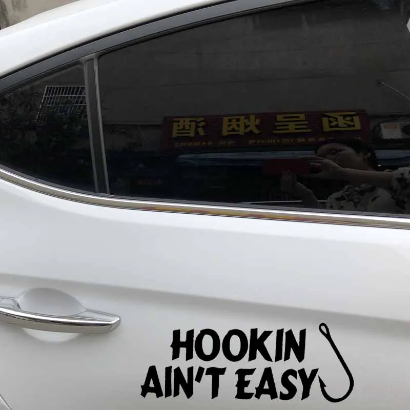 YJZT 16.9CM*6.3CM Hookin Aint Easy Fishing Funny Car Window Vinyl Decal Sticker Black/Silver C24-1016 | Автомобили и мотоциклы