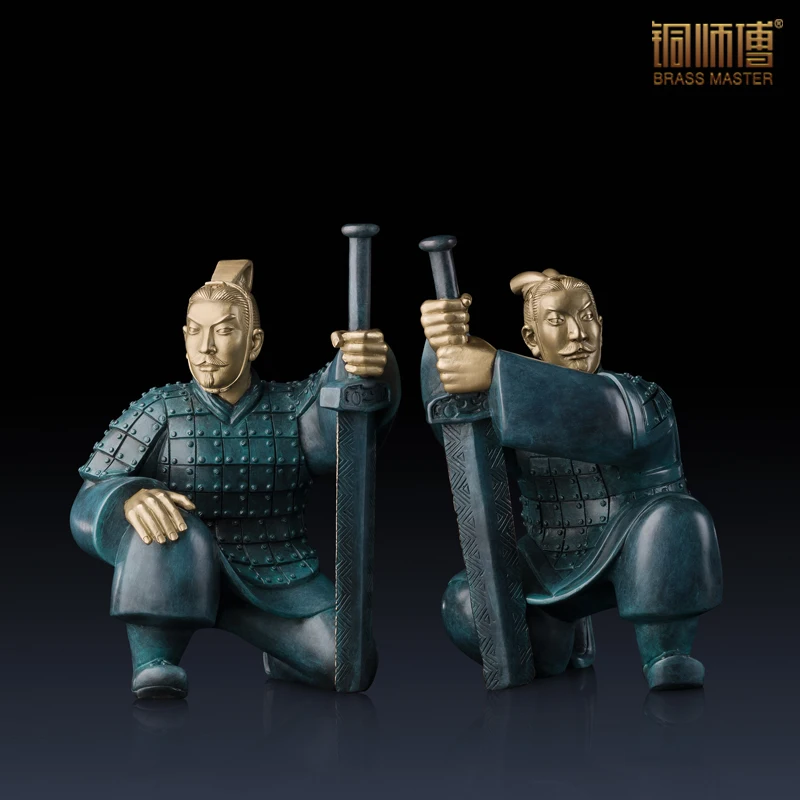 

Имитация под старину, 2 шт./партия, китайская статуя «уорриоры» из террокотты, украшение для дома и офиса, китайская латунь, медь, ремесло, деловой подарок