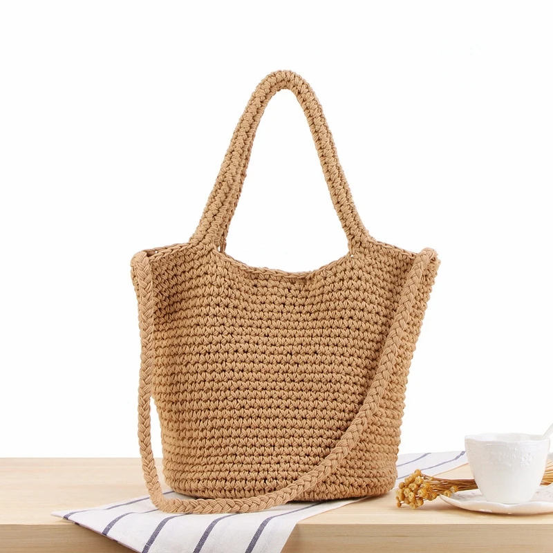 Women Sen Versatile Shoulder Shackle Woven Bag Bohemian Holiday Straw Bag(Beige) | Багаж и сумки