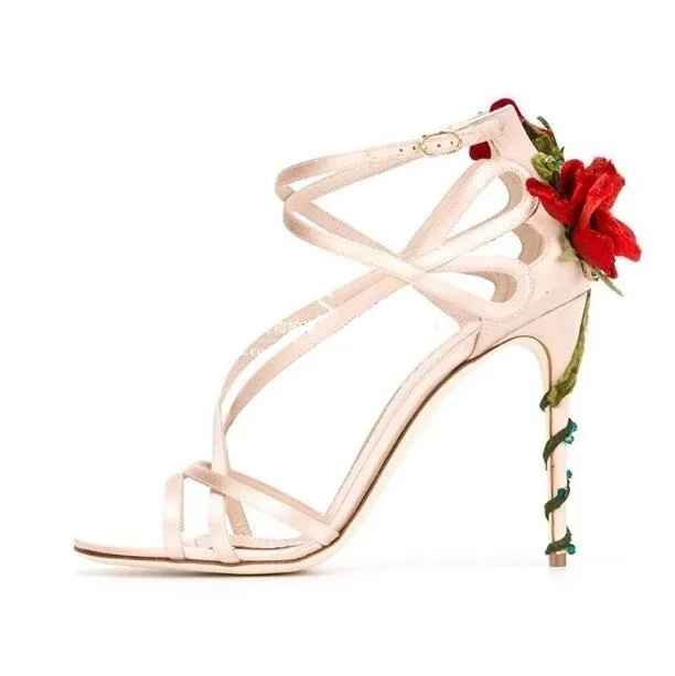 Sandalias Mujer 2018 Дизайнерские босоножки на высоком каблуке с розами Женские