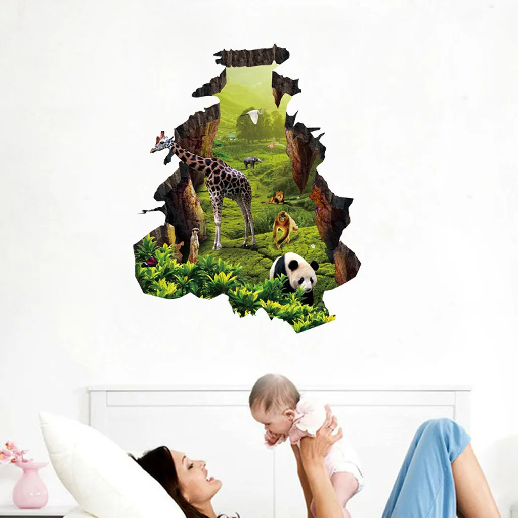 3D Wall Stickers Cartoon Giraffe Panda Zoo Wallpaper For Kids Room Kindergarten Home Decor Decals PVC Mural Art Diy Poster | Дом и сад