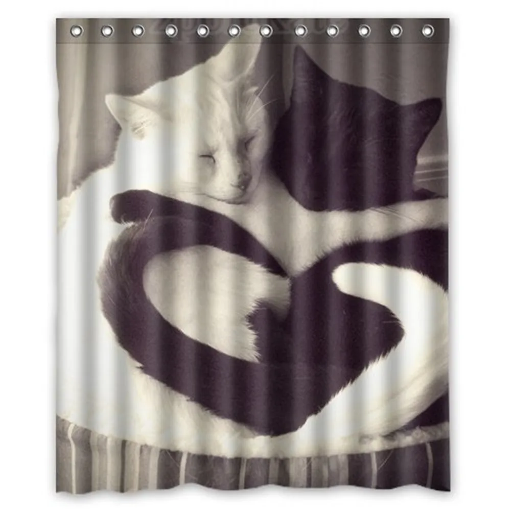 Generic Waterproof Shower Curtain with Sexy Red Lips Kiss Art Black and White Polka Dots Pattern Design | Дом и сад