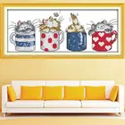 Наборы для вышивки крестом 14ct, без принта, Мультяшные чашки и кошки, милые украшения для детской комнаты, подарок, бесплатная доставка