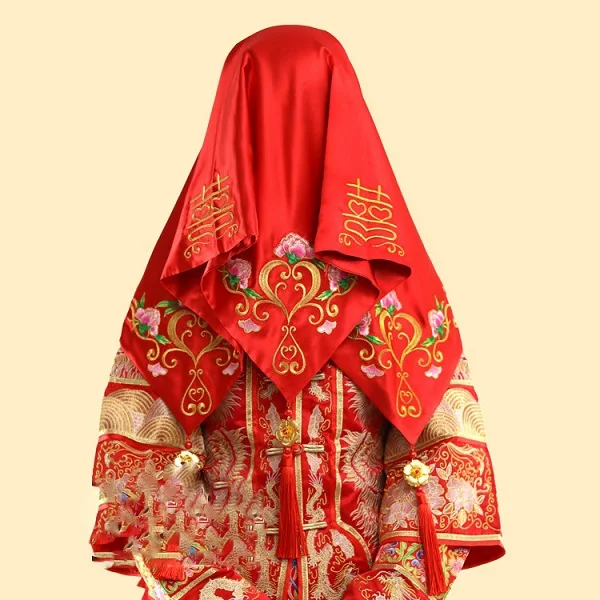 F 80x80 2layer satin 10 видов конструкций Древняя китайская Свадебные рыжие вуаль и Xi Cheng Hanfu Аксессуары свадебные реквизит аксессуары - Цвет: F 80x80 2layer satin