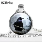 Женское круглое ожерелье с подвеской из стекла, жуткая черная птица, ворона, фотография, стеклянное ожерелье с кабошоном HZ1