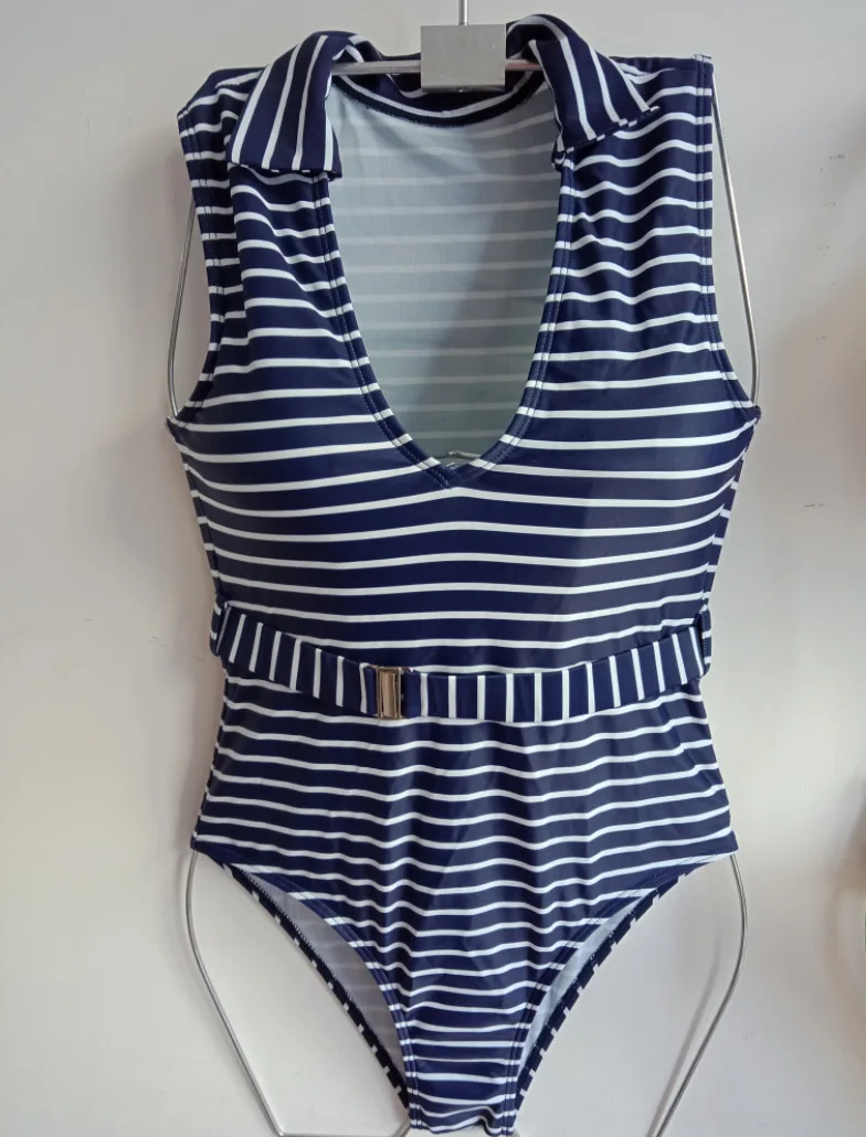 Striped One Piece Swimsuit Women Belt Swimwear Push Up Bathing Suit Sexy Cut Out Monokini Swimming Bodysuit Beach Wear | Спорт и