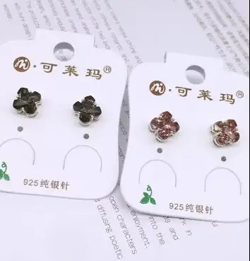 Красивые серьги DYY 827 + 925 с кристаллами черного и фиолетового клевера