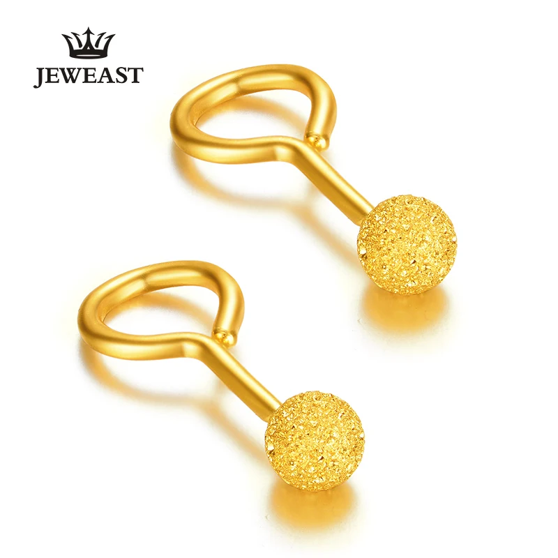JJF 24K чистое золото серьги Настоящее AU 999 твердые золотые модные матовые бусины