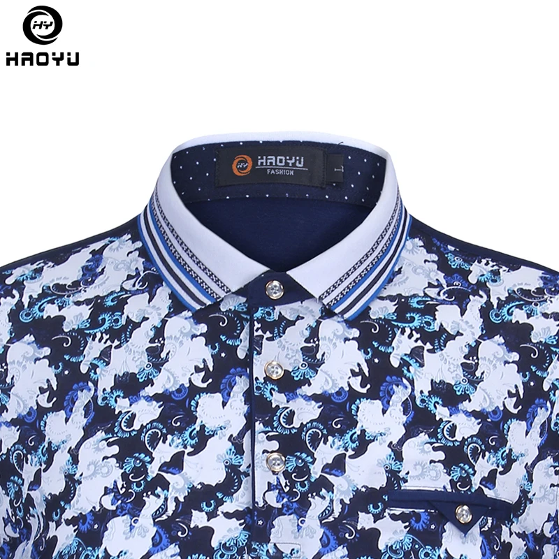 Мужская приталенная рубашка-поло из мерсеризованного хлопка с принтом короткими