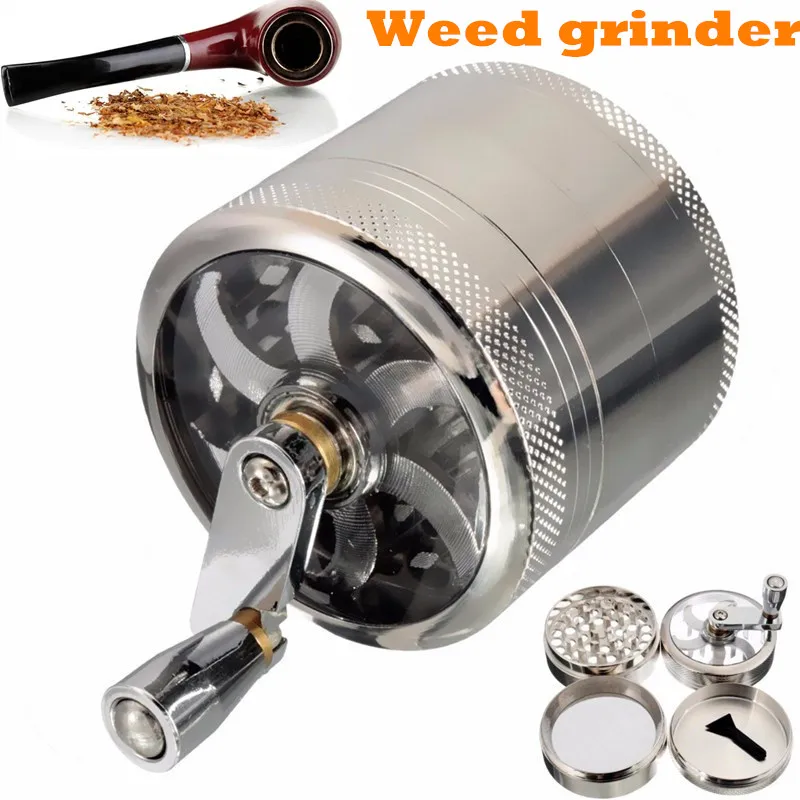 

4 Layers Herb Tobacco Spice Weeds Grass Aluminium Grinder Smoke Crusher Hand Crank Muller Mill Pollinator Smoking Accessories