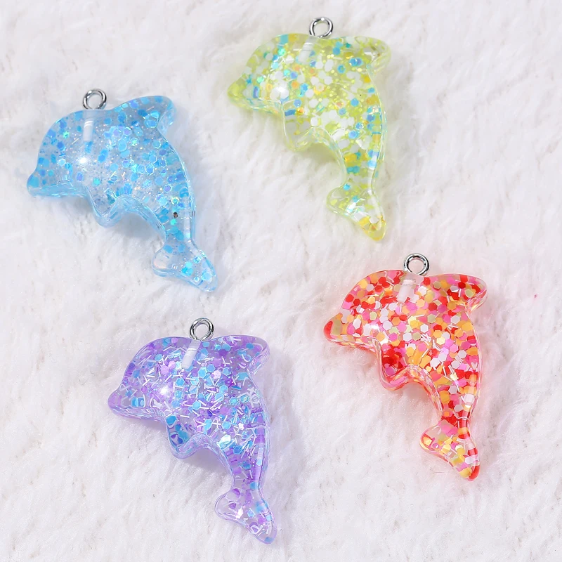 

20pc 33*22mm Ocean series Charms Dolphin Flatback Resin Cabochons keychain charms for DIY jewelry decoration