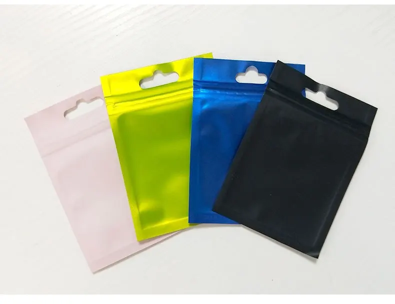 50 шт. розовый/зеленый/синий/черный Ziplock Подарочная посылка для ювелирных изделий, матовое окно, алюминиевая фольга, пластиковая сумка на молнии с отверстием для подвешивания