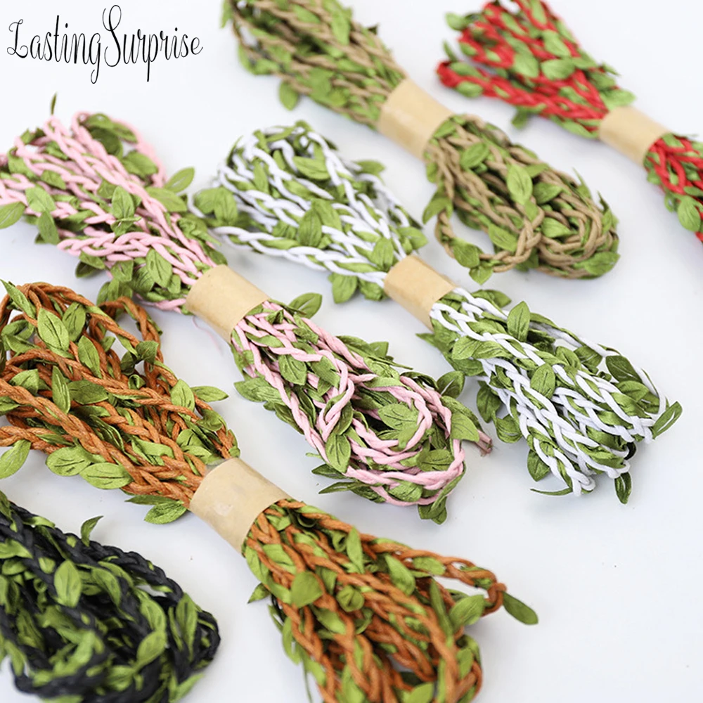 1 м пеньковая веревка с зелеными листьями украшенная веревкой DIY Висячие бирки