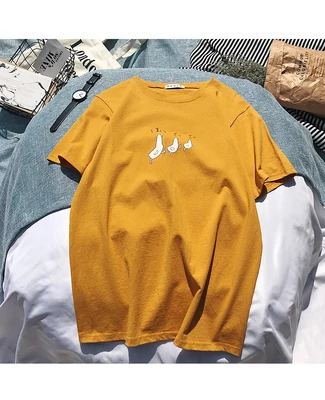 Yellow LFF Лето Новое поступление Женская мода хлопок Гонконг короткий рукав футболки корейский стиль КИТ принт Ulzzang свободная BF футболка - Цвет: Yellow