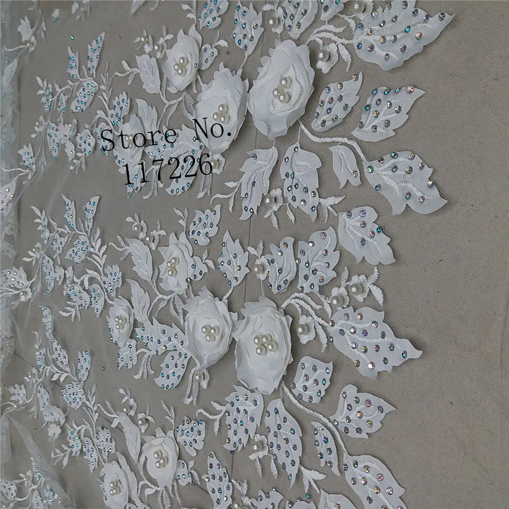 Белая Тюлевая кружевная ткань 3D цветок Высококачественная из бисера красивая в