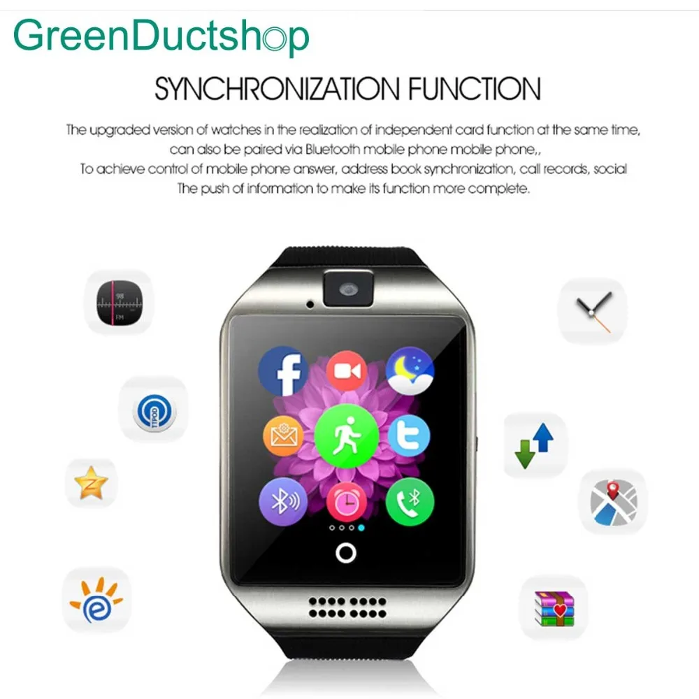 Q18 Шагомер Смарт часы с Сенсорный экран камеры Поддержка TF Bluetooth smartwatch Facebook Whatsapp