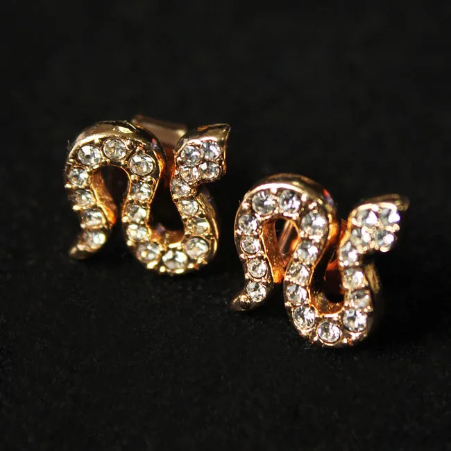Small Snake Stud Earrings Rhinestone Crystal Pave Allergy Free Stainless Steel Ear Pin Designers Brand Women Fashion Jewelry | Украшения и