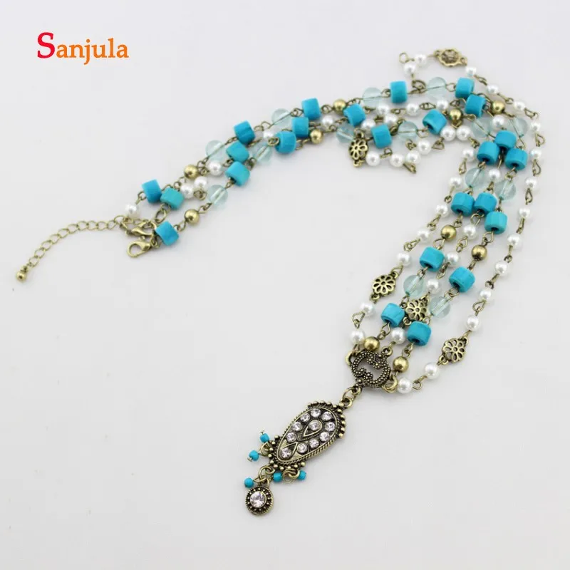 Water Drop Shape Bride Headwear Boho Style Forehead Hair Jewelry Fashion Headpiece for Bridal Women Ethnic Blue Beaded H306 | Украшения и