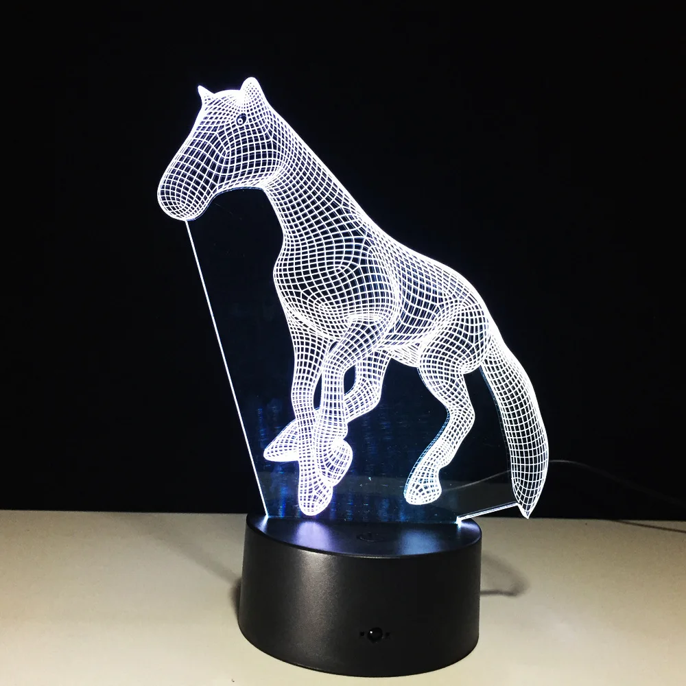 USB Новинка сенсорная Очаровательная лошадь лампа 3D затемняемый Ночник