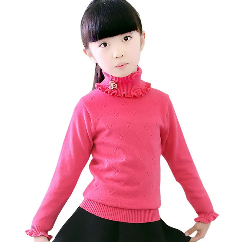 Пуловер для девочек с высоким воротником повседневный вязаный свитер длинным