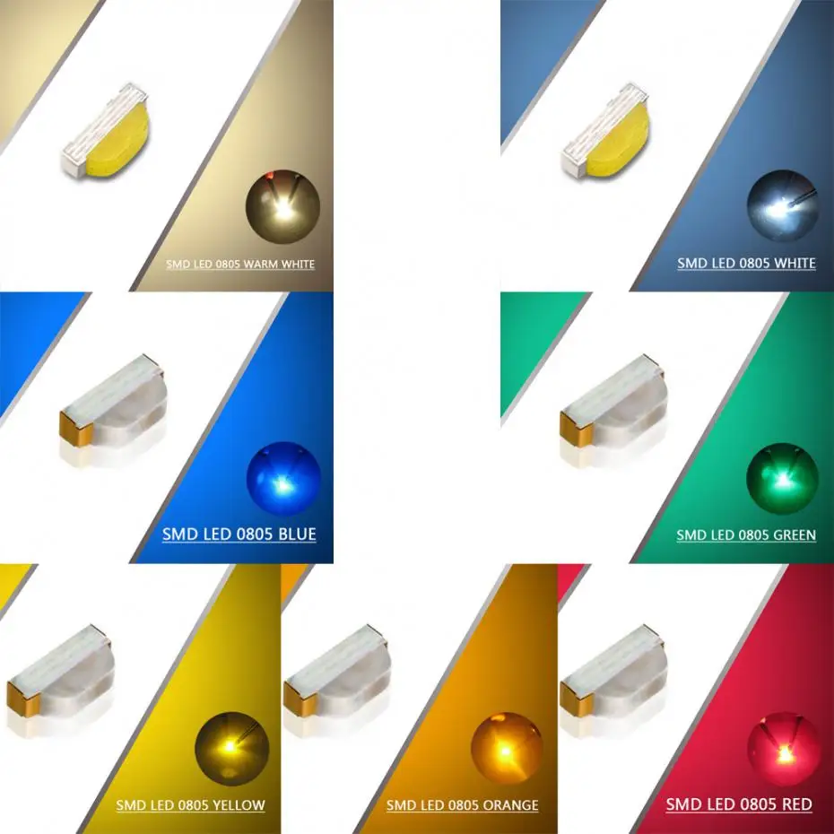 

Evemodel S0805 100 шт. 0805 SMD LED синие/зеленые/желтые/оранжевые/красные/белые/теплые белые светодиоды 1/35 строек