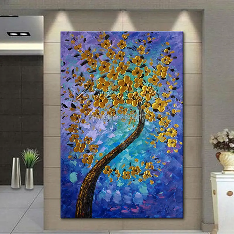 Современная палитра с ручной росписью нож 3D текстура цветы и дерево на холсте