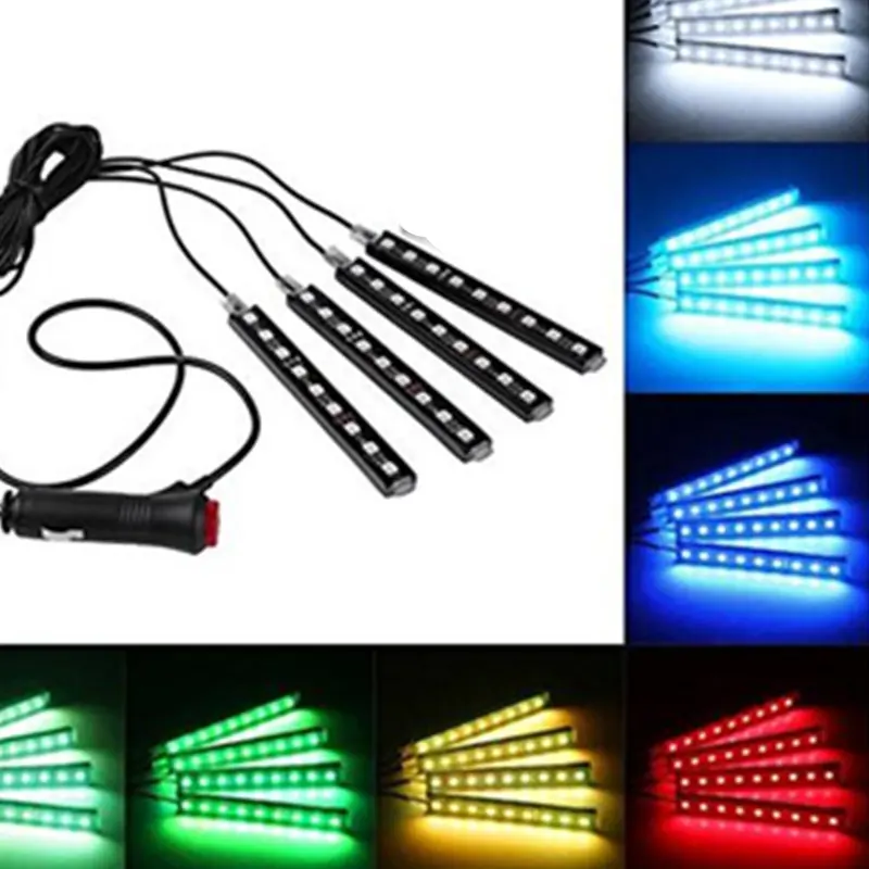 

4 шт., Светодиодная лента 9SMD 5050 для создания атмосферы в салоне автомобиля