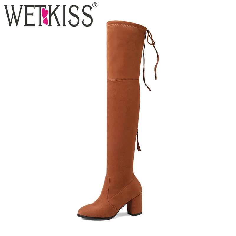 WETKISS/2018 Новейшие женские облегающие высокие сапоги из искусственной замши