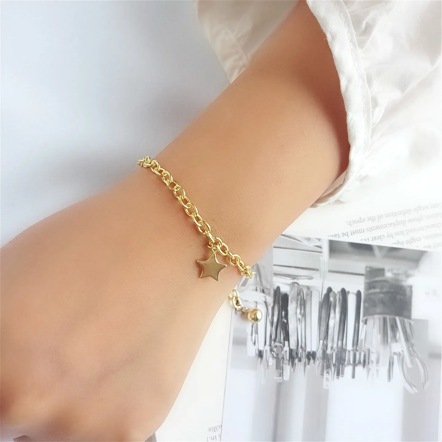 Fengxiaoling, настоящее 925 пробы, серебряные, простые, звезды, браслеты с подвесками для женщин, высокое качество, 18 К, золото, серебро, браслет, хорошее ювелирное изделие