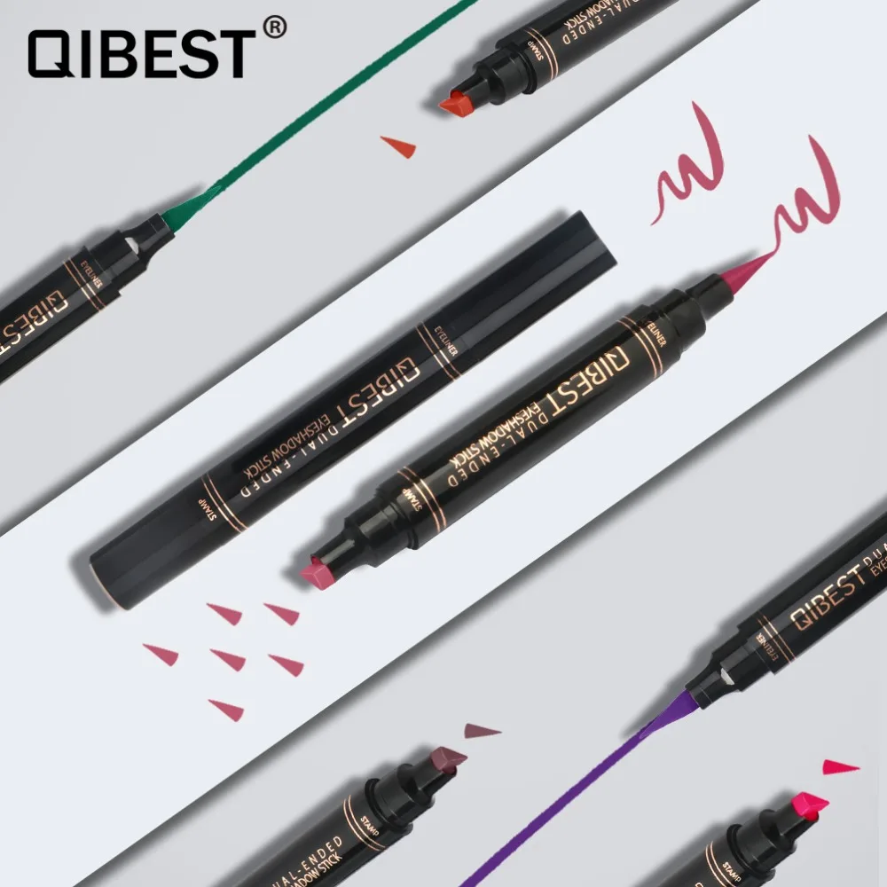 Двухсторонняя жидкая подводка для глаз Qibest 12 цветов стойкая черная