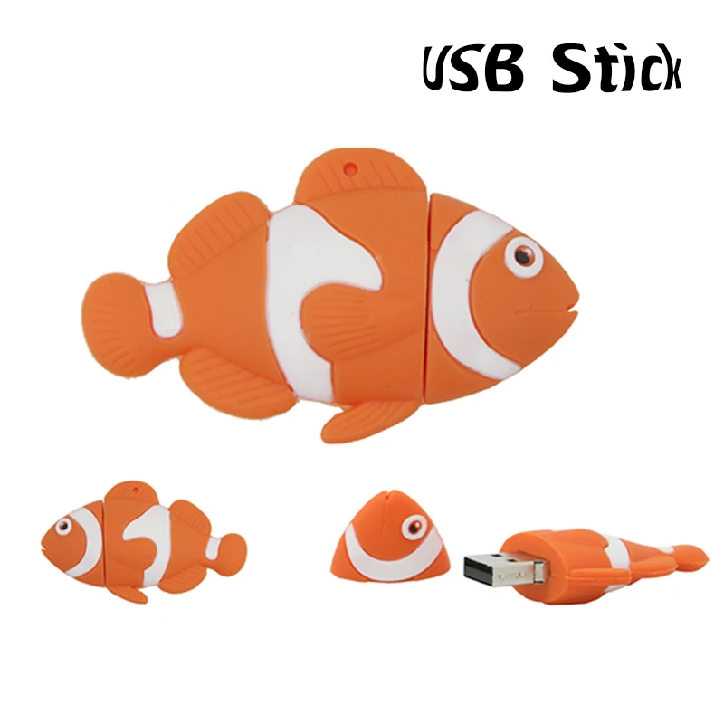 Мультфильм USB 2 0 флэш накопители 64 Гб Рыба Клоун милые флеш накопитель 32 ручка в