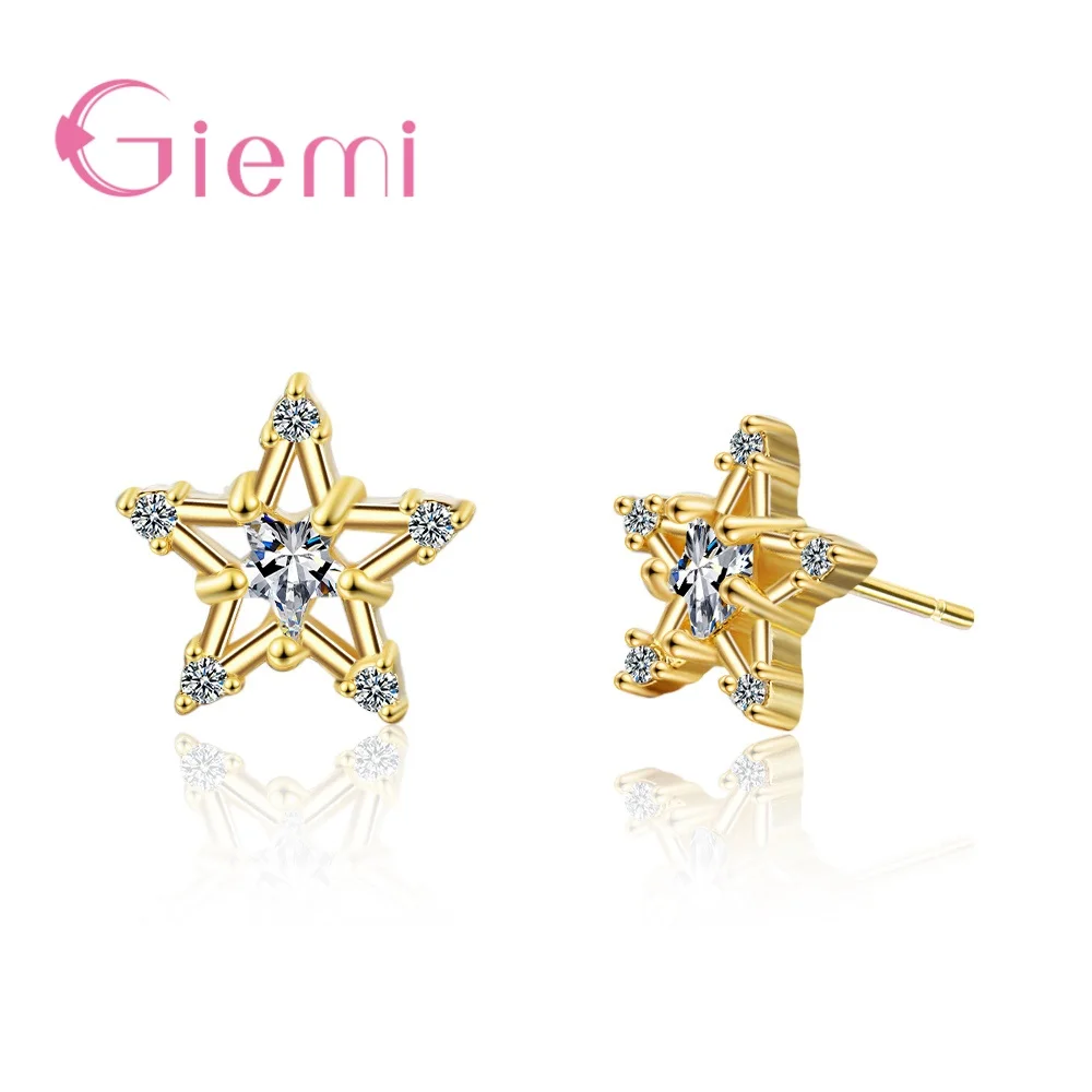 

Newest Bling Korean Stud Earrings Jewelry Real Pure 925 Silver Women Accessories Cubic Zirconia CZ Crystal Star Design