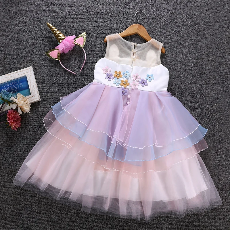 Summer Girl Unicorn Birthday Party Tutu Dress With Matching Headband Flowers Girls Pony Theme Halloween Costume | Детская одежда и