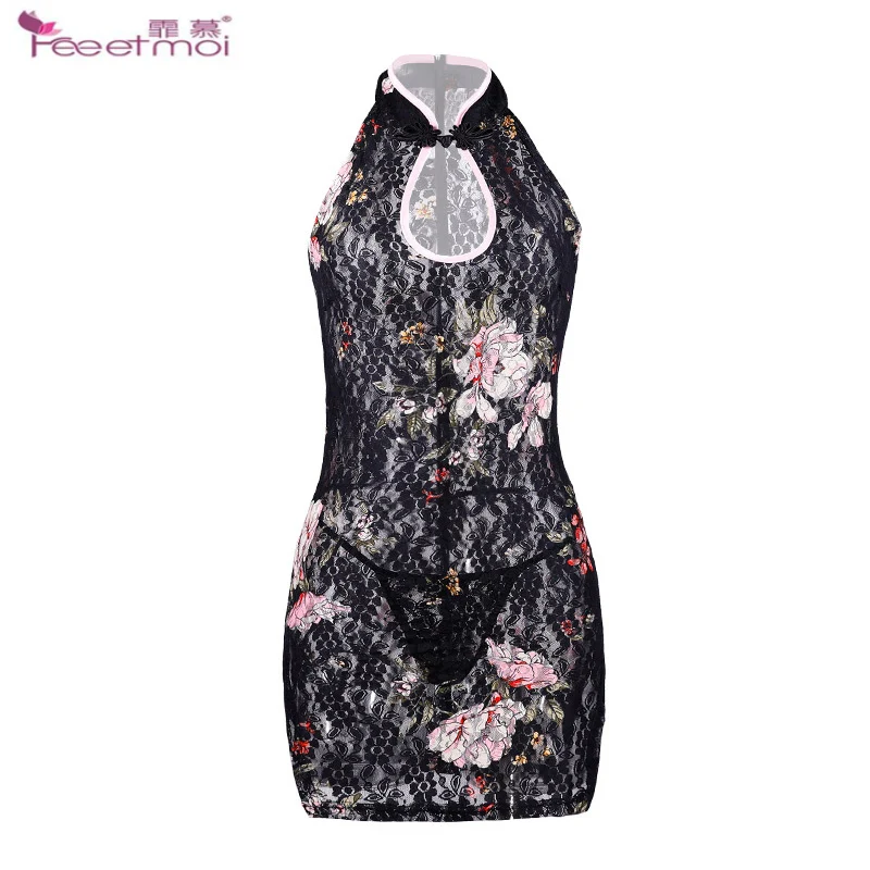 Эротическое нижнее белье Cheongsam со стоячим воротником, платье для сна, прозрачное сексуальное нижнее белье с разрезом, невидимая молния, сексуальное нижнее белье