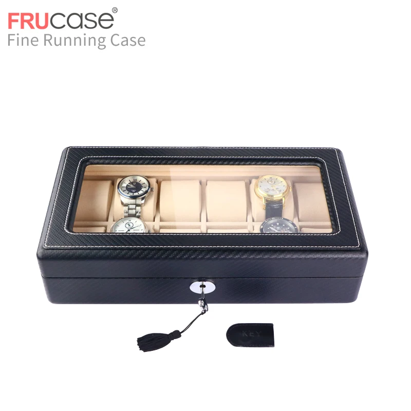

Carbon PU+Camel velve 12 Grid pu Leather Watch Box Jewelry Display Collection Storage Case Watch Organizer Box