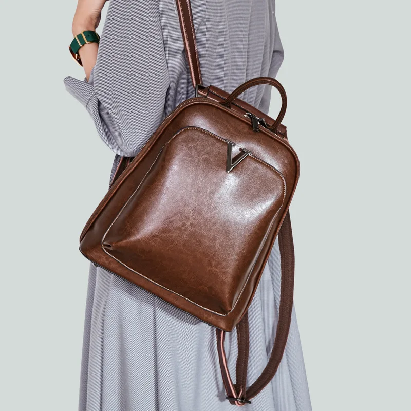 

Vintage Women Backpack Genuine Leather High Quality Bagpack School Bags For Teenagers Girls Female Bolsa Shoulder Bags Cowhide