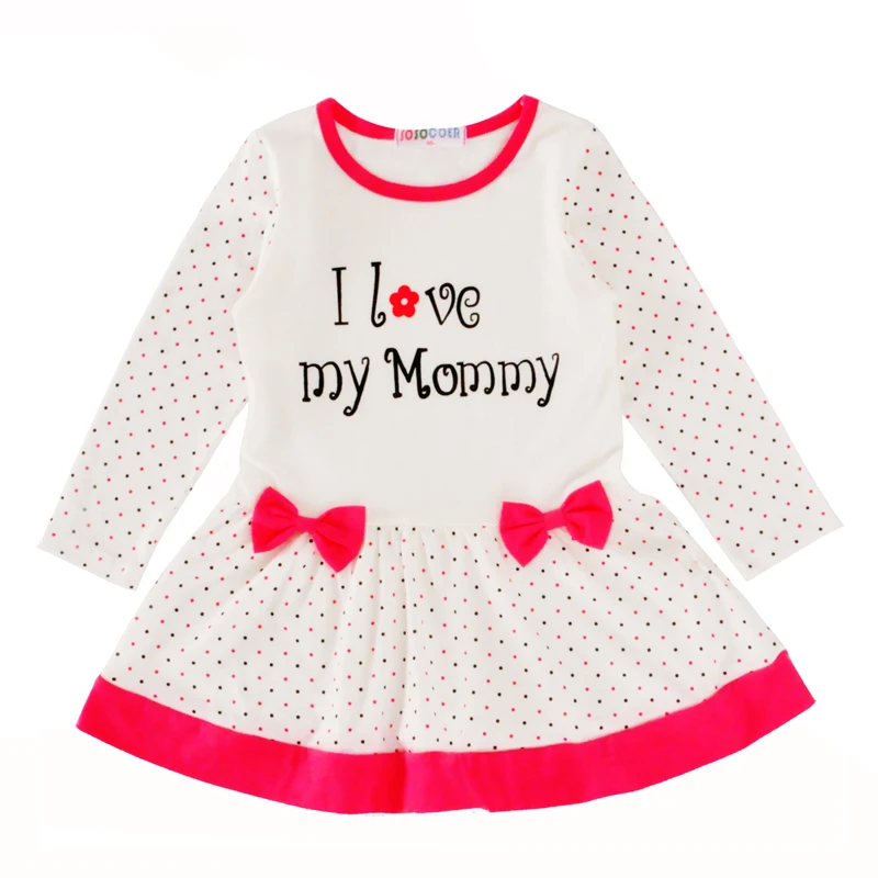 Детское платье в горошек с длинным рукавом и надписью I Love My Mommy | Мать ребенок