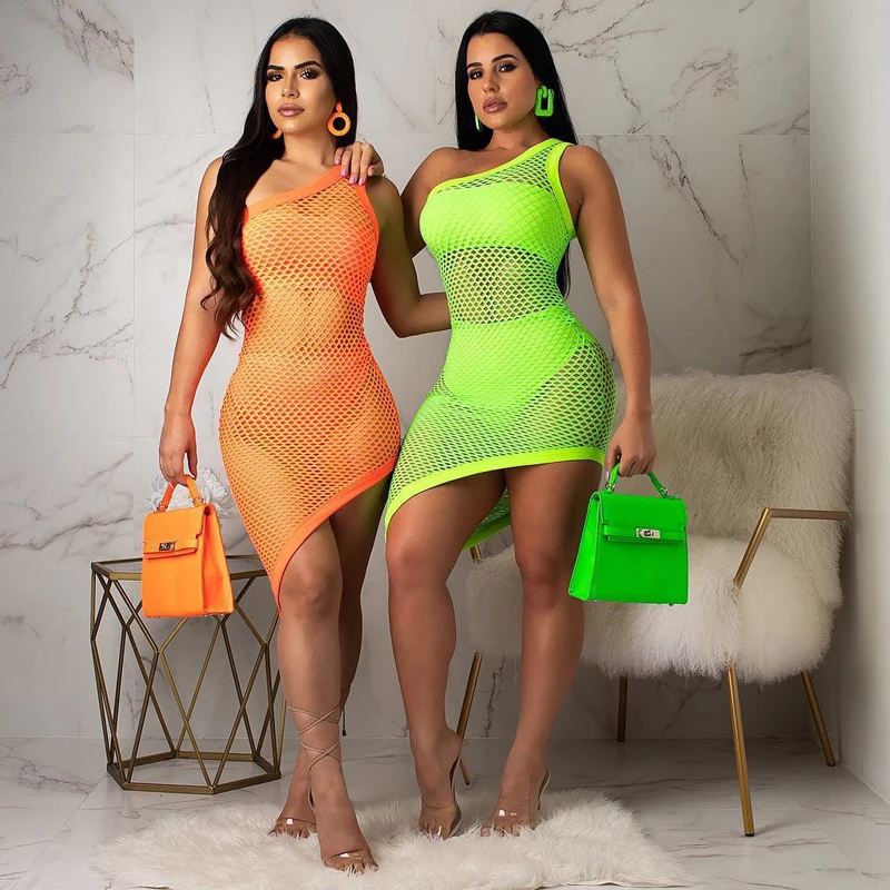 Неоново-зеленое бикини Женский комплект на одно плечо сексуальный из 3 предметов