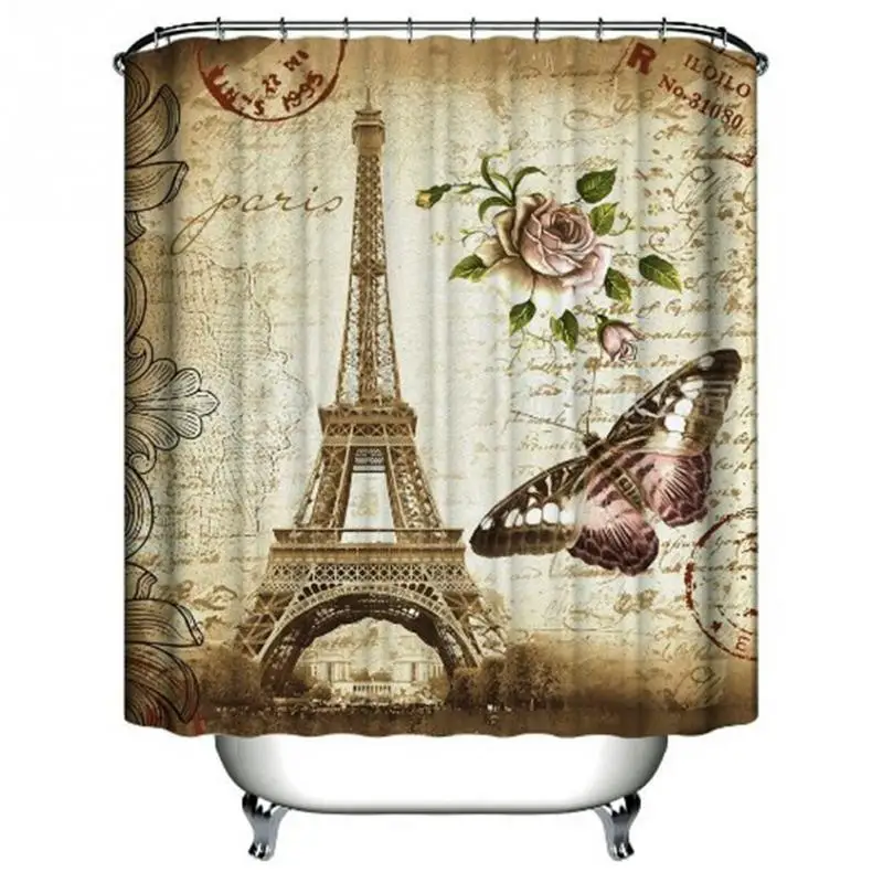 Eiffel Tower Big Shower Curtain 180*180cm Waterproof Cortina de la Ducha Polyester Fabric Rideau Douche Retro Bathroom | Дом и сад