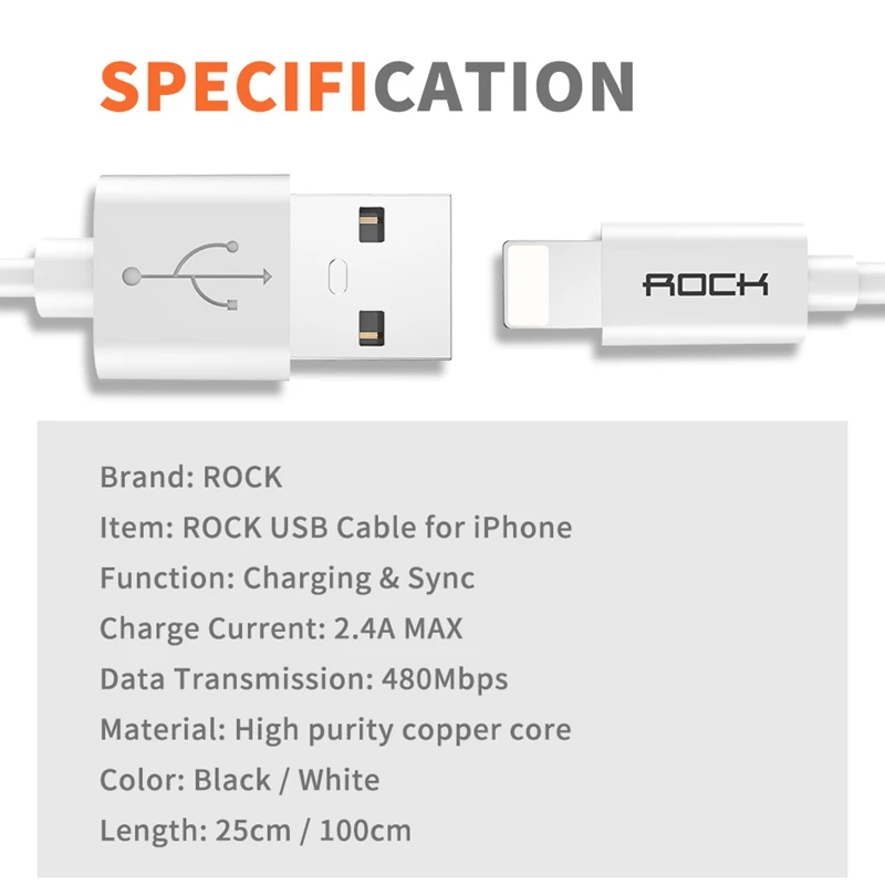 ROCK 2.4A USB кабель для быстрой зарядки и передачи данных Micro usb type-C кабель для samsung Xiaomi кабель для синхронизации данных и зарядки мобильного телефона для iPhone