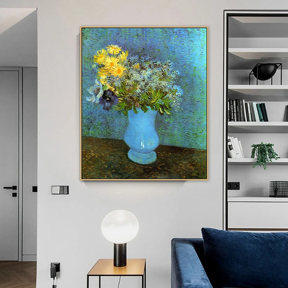 

Van Gogh Vase with Lilacs Daisies and Anemones Oil Painting Reproductions on Canvas Posters Prints Wall Art Picture Home Decor