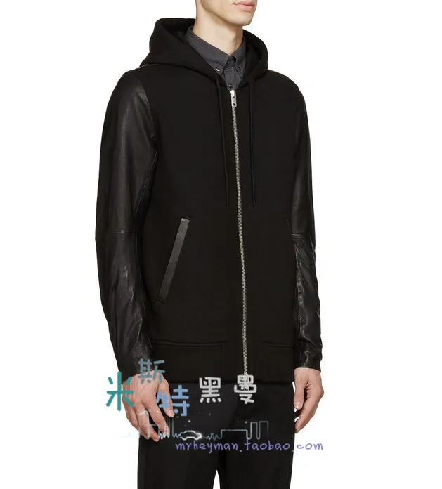 

S-5XL!! Fashion PU patchwork with a hood zipper jacket leather knitted sweatshirt outerwear