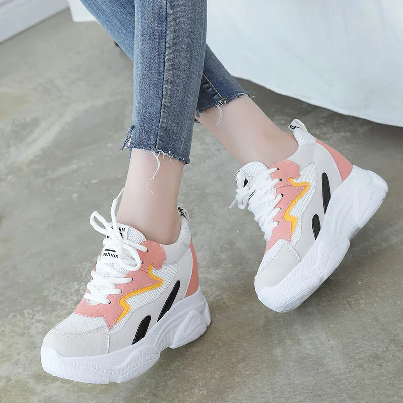 2018 женские кроссовки увеличивающие рост сезон осень зима дышащие из