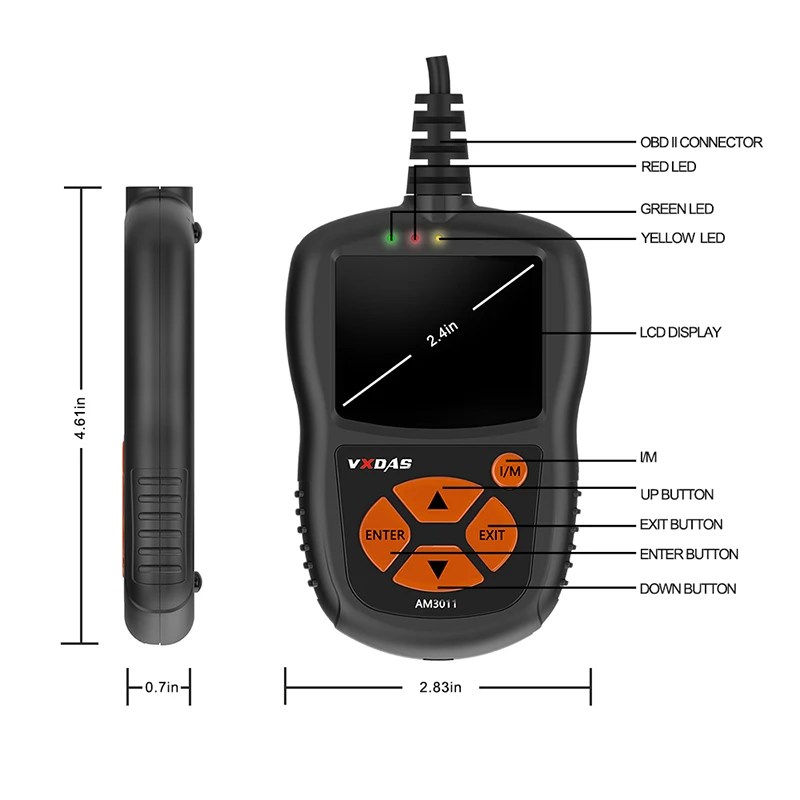 VXDAS OBD2 сканер штрих-кода может AM3011 автомобиля/Авто диагностический инструмент с светодиодный фонарик/неисправности двигателя получить Электронный управляющий блок ECM ODBII код ридер