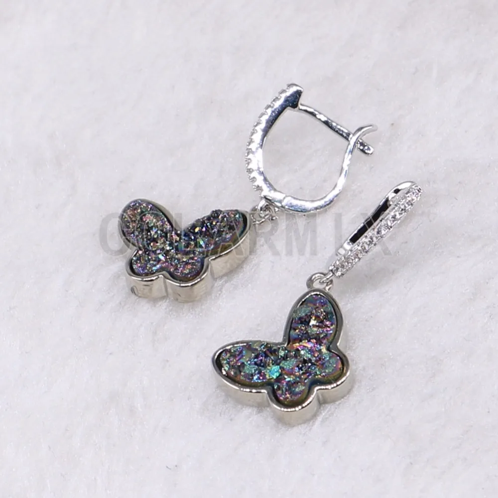 High quality Geode Crustal stone butterfly earrings fashion druzy tiny cute earrings3700 | Украшения и аксессуары