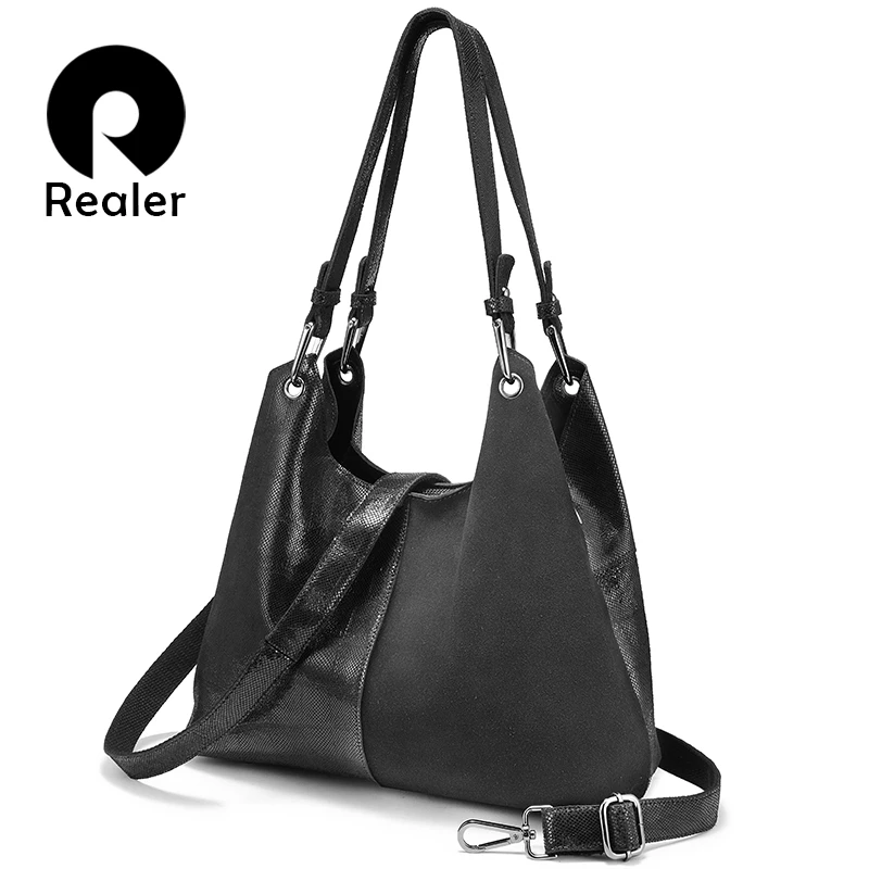 REALER натуральная кожа сумка дамская на плечо большая дизайнерская через для