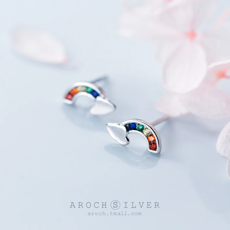 AROCH S925 Серебряные радужные уши для ногтей девочек маленькие свежие милые